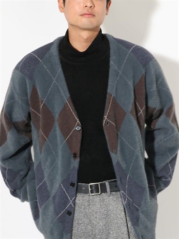 菱形格紋毛絨寬鬆開襟衫(深灰色(93)/46)