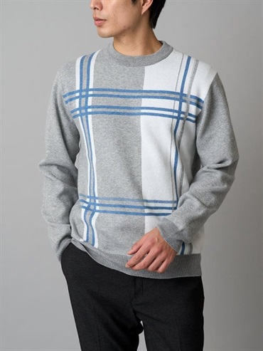 格紋提花圓領針織上衣(灰色(92)/46)