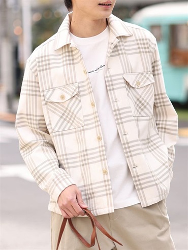 格紋寬版夾克(米色(82)/46)