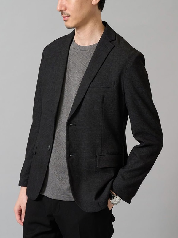 牛仔風格感彈性修身西裝外套(深灰色(93)/48)