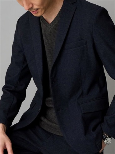 仿牛仔彈力內刷毛西裝外套(海軍藍(57)/46)