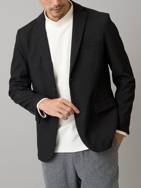 仿牛仔彈力內刷毛西裝外套(深灰色(93)/46)