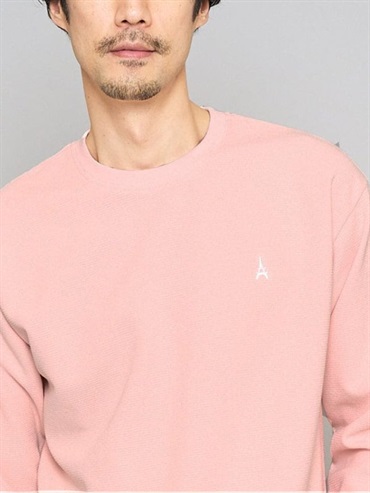 羅紋雙面織刺繡圓領上衣(粉紅色(03)/46)