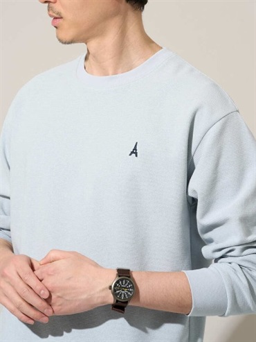 羅紋雙面織刺繡圓領上衣(天藍色(50)/46)