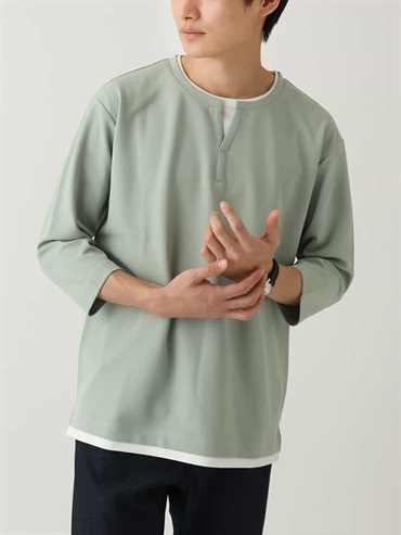 凹凸質感假兩件上衣(淺綠色(30)/46)