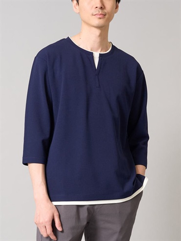 凹凸質感假兩件上衣(海軍藍(57)/46)