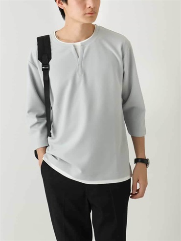 凹凸質感假兩件上衣(淺灰色(91)/46)