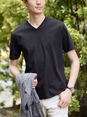 絲光平滑V領上衣(黑色(94)/46)