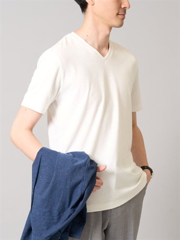 千鳥格紋V領針織上衣(白色(90)/46)