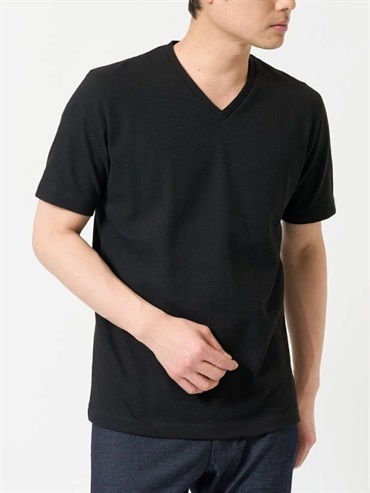 千鳥格紋V領針織上衣(黑色(94)/46)