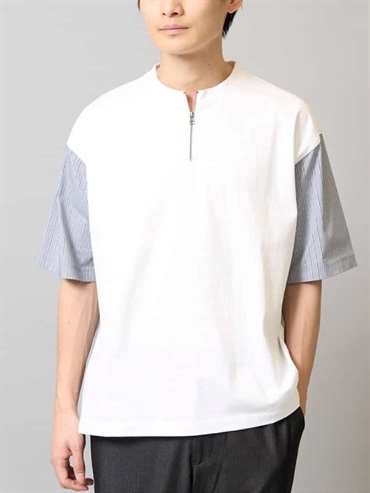 半拉鍊後背拼接拼色針織上衣(白色(90)/46)