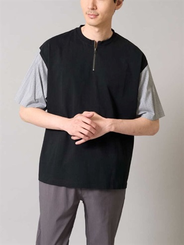 半拉鍊後背拼接拼色針織上衣