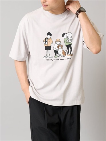 插畫家聯名寬版剪裁上衣(淺灰色(91)/46)