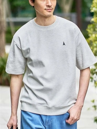 羅紋小刺繡運動風T恤(淺灰色(91)/44)
