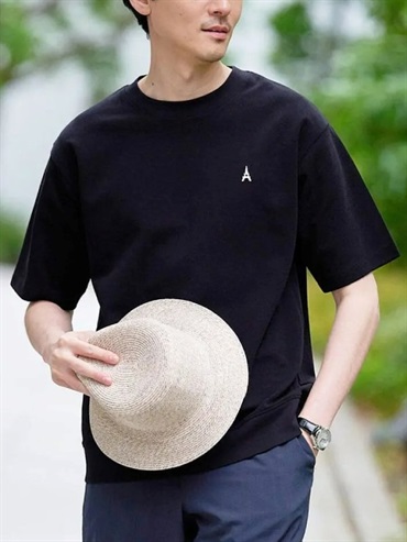 羅紋小刺繡運動風T恤(黑色(94)/44)