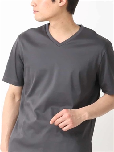 絲光順滑V領T恤(深灰色(93)/46)