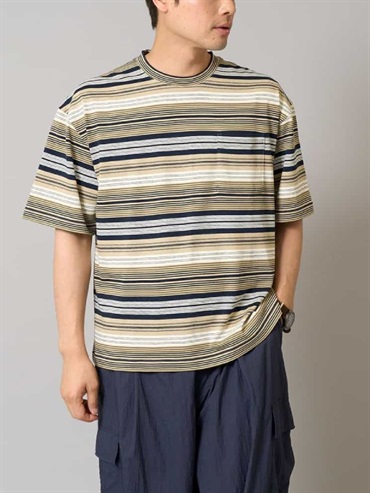 多色條紋寬版剪裁上衣(米色(82)/46)