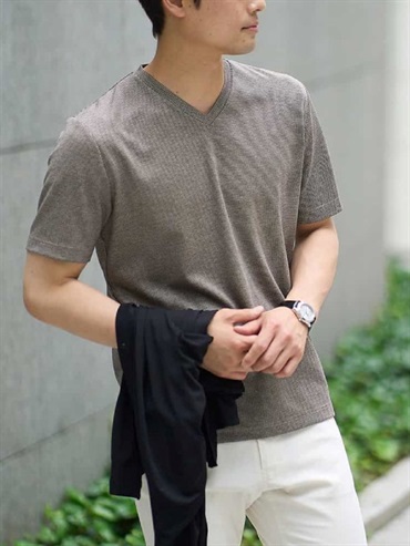 千鳥格提花V領針織上衣(棕色(87)/46)