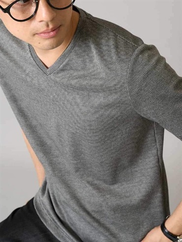 千鳥格提花V領針織上衣(黑色(94)/46)