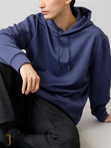 幾何壓花提花套頭帽T(藍色(55)/46)