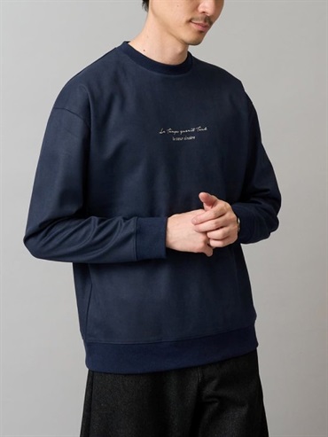 斜紋壓紋仿麂皮迷你標誌套頭上衣(海軍藍(57)/46)