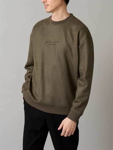 斜紋壓紋仿麂皮迷你標誌套頭上衣