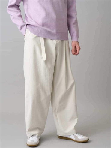 附腰帶寬錐形休閒長褲(米白色(80)/46)