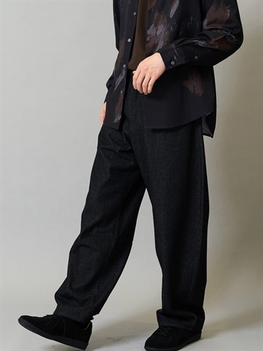 牛仔桶型寬鬆休閒褲(黑色(94)/46)