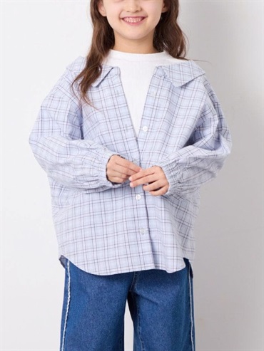 春季格紋假層次襯衫(天藍色(50)/14)