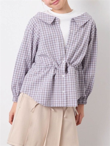 春季格紋假層次襯衫(灰色(92)/14)