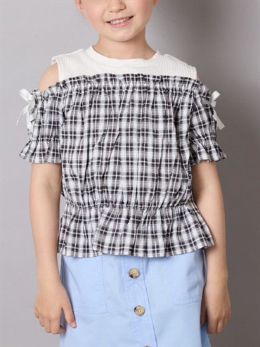 袖口綁帶露肩上衣(黑色(94)/14)