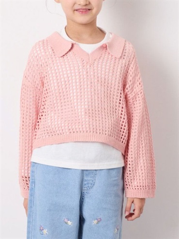 有領網眼針織疊穿上衣(桔色(15)/14)