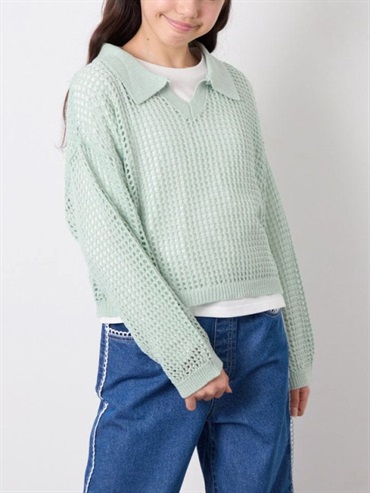 有領網眼針織疊穿上衣(淺綠色(30)/14)