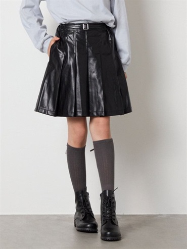 仿皮革百褶裙(黑色(94)/14)