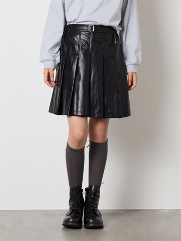 仿皮革百褶裙