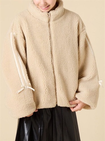 線條袖毛絨外套(米色(82)/14)