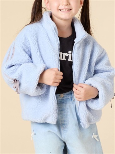 線條袖毛絨外套