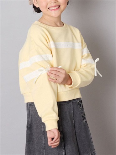 蕾絲條紋圓領衛衣(黃色(20)/14)
