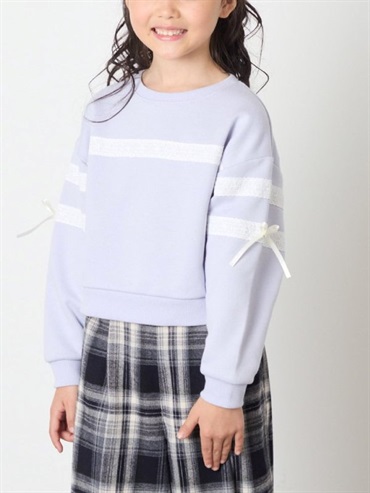 蕾絲條紋圓領衛衣(天藍色(50)/14)