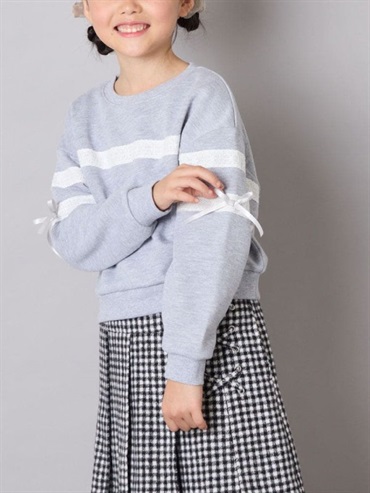 蕾絲條紋圓領衛衣(灰色(92)/14)