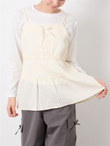 假層次細肩帶上衣(米白色(80)/14)