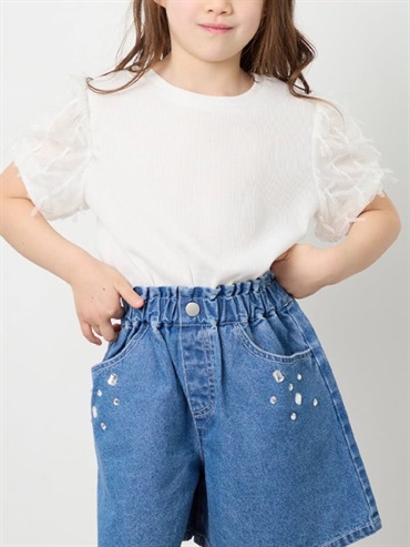 袖綁帶薄紗羅紋上衣