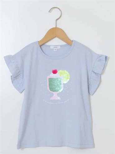 荷葉袖亮片上衣(天藍色(50)/13)