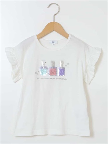 荷葉袖亮片上衣(白色(90)/13)