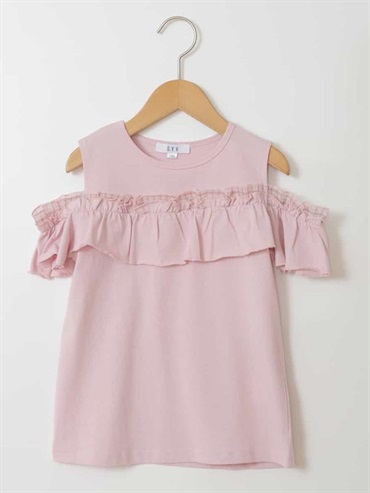 荷葉設計裝飾露肩上衣(淺粉紅色(01)/12)