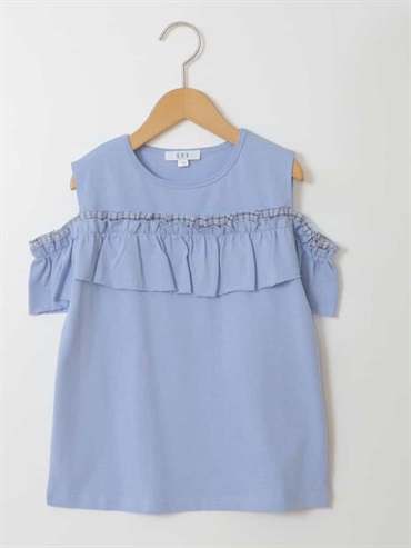 荷葉設計裝飾露肩上衣(天藍色(50)/12)