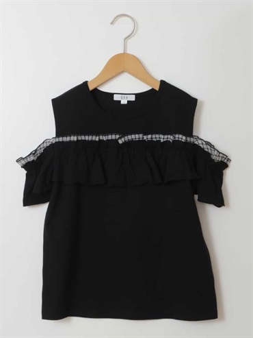 荷葉設計裝飾露肩上衣(黑色(94)/12)