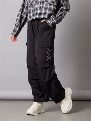 側邊綁帶工裝褲