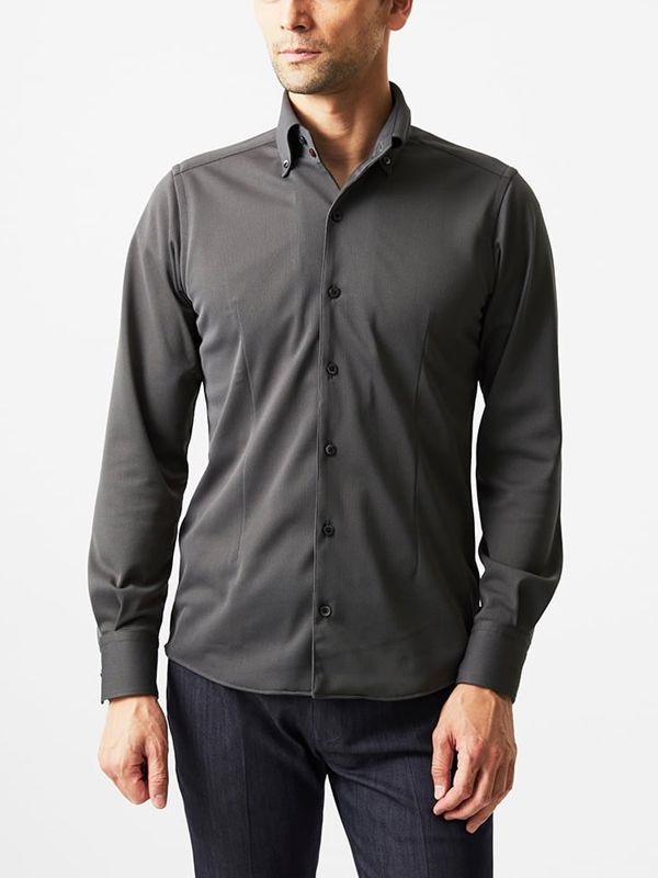 鈕扣領長袖襯衫[日本製/可機洗](深灰色(36)/48)