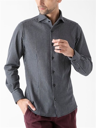 條紋彈性長袖襯衫[日本製](海軍藍(57)/48)